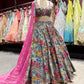 Multi-Color Floral Printed Designer Lehenga Choli with Pink Dupatta