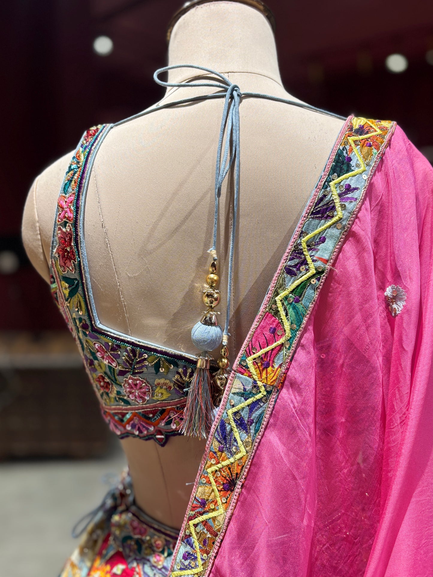 Multi-Color Floral Printed Designer Lehenga Choli with Pink Dupatta