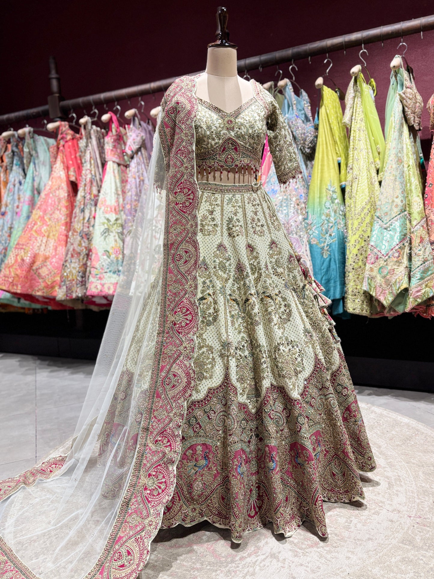 Ivory Pink Heavy Embroidered Lehenga Choli with Dupatta