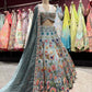Powder Blue Floral Embroidered Lehenga with Mirror Work & Net Dupatta