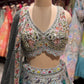 Powder Blue Floral Embroidered Lehenga with Mirror Work & Net Dupatta