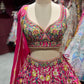 Rani Pink Floral Embroidered Silk Lehenga with Zari Work & Dupatta