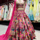 Rani Pink Floral Embroidered Silk Lehenga with Zari Work & Dupatta