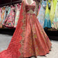 Coral Peach Embroidered Silk Lehenga with Mirror Work & Dupatta