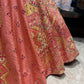 Coral Peach Embroidered Silk Lehenga with Mirror Work & Dupatta