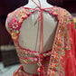 Coral Peach Embroidered Silk Lehenga with Mirror Work & Dupatta