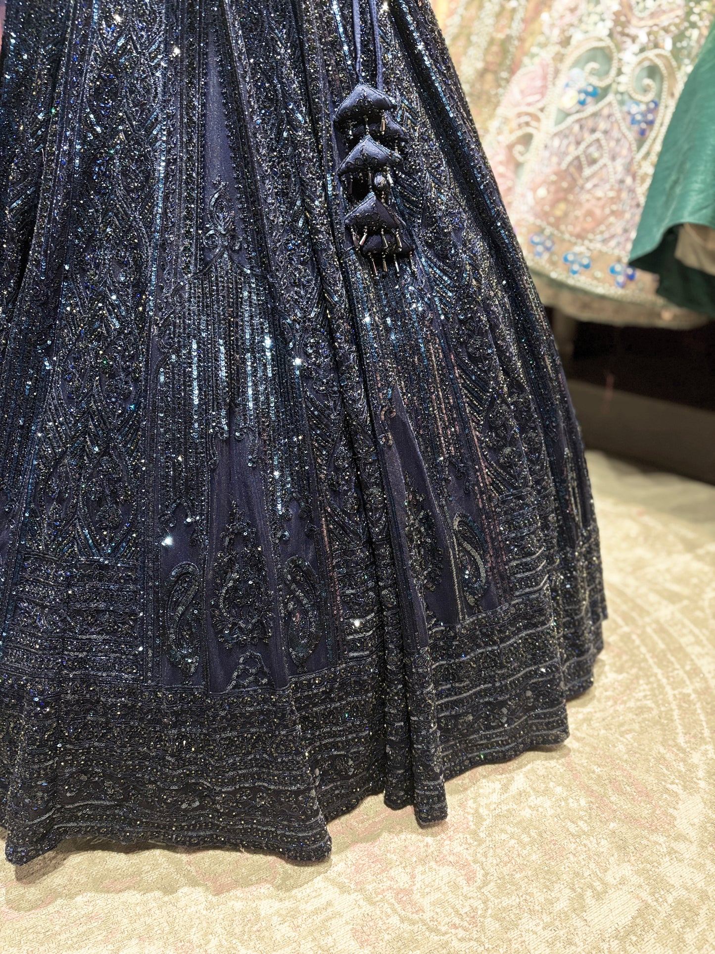 Navy Blue Sequin Embroidered Lehenga with Net Dupatta