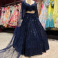 Navy Blue Sequin Embroidered Lehenga with Net Dupatta