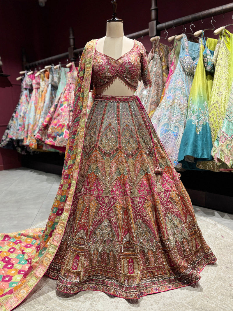 Multicolor Zari Designer Lehenga with Patchwork Dupatta