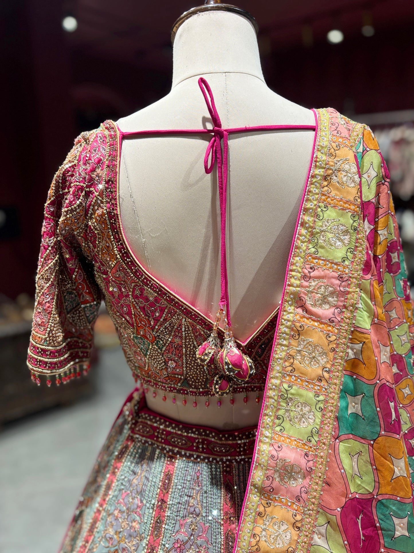 Multicolor Zari Designer Lehenga with Patchwork Dupatta