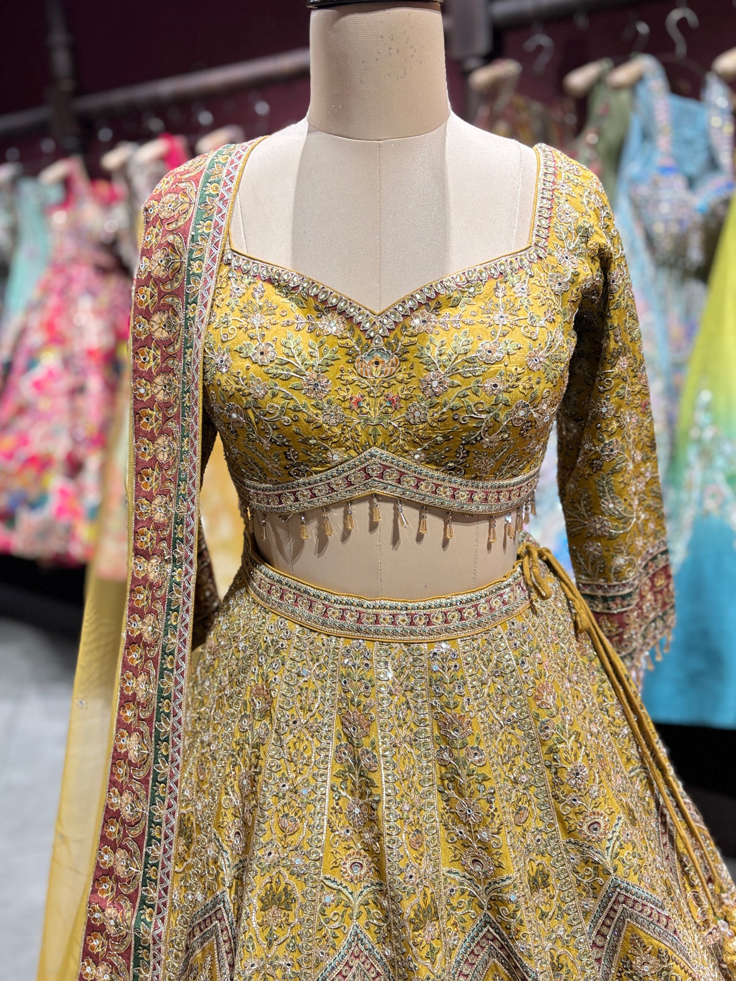 Mustard Yellow Zari  Silk Lehenga with Scenic Motif Dupatta