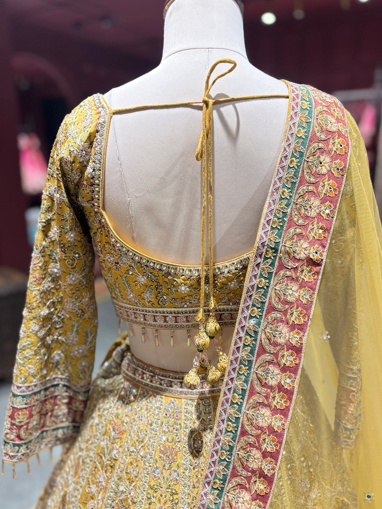 Mustard Yellow Zari  Silk Lehenga with Scenic Motif Dupatta