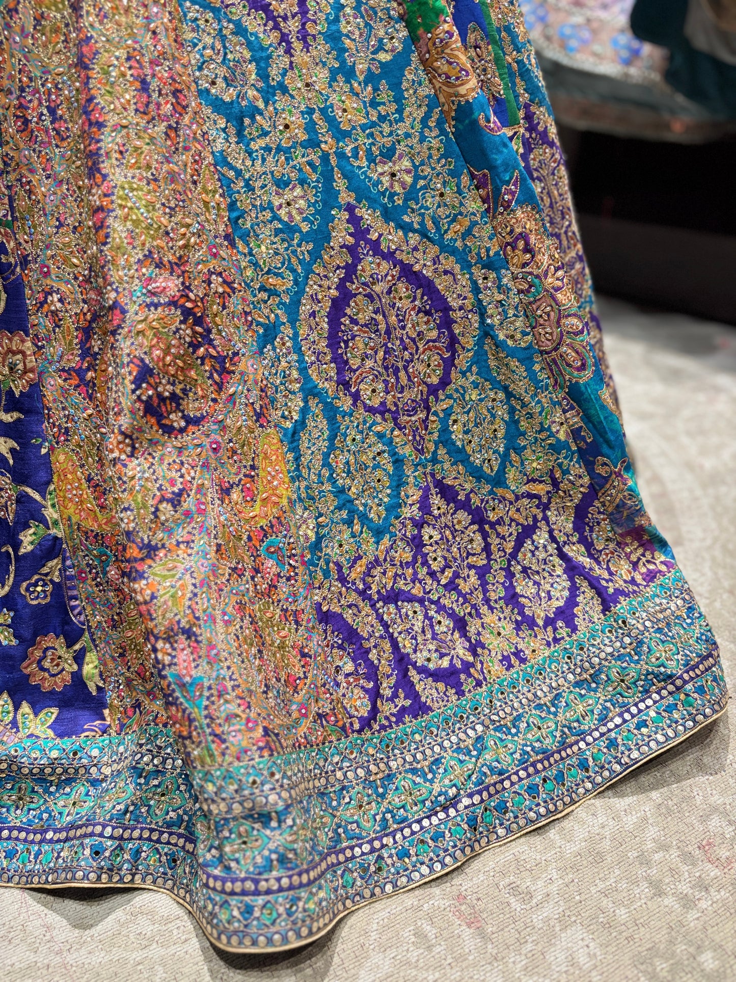 Royal Blue & Teal Zari Embroidered Silk Lehenga with Dupatta