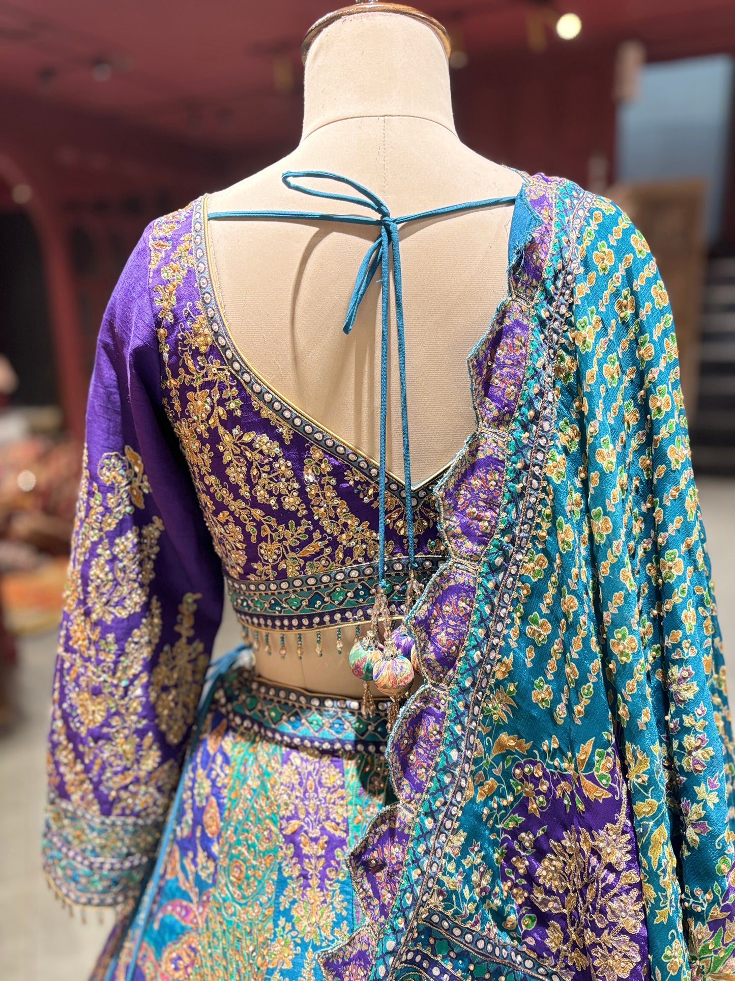 Royal Blue & Teal Zari Embroidered Silk Lehenga with Dupatta
