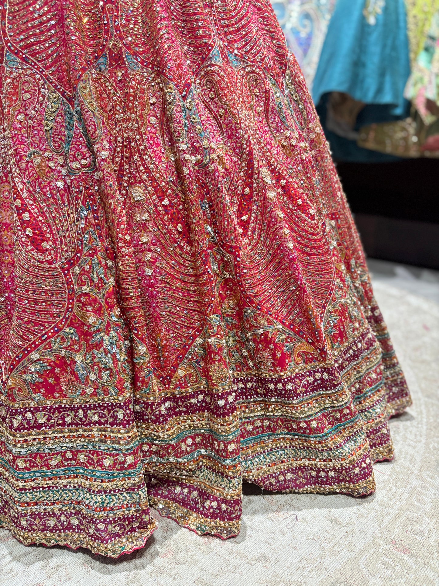 Crimson Red Heavy Zari Embroidered Bridal Lehenga with Dupatta