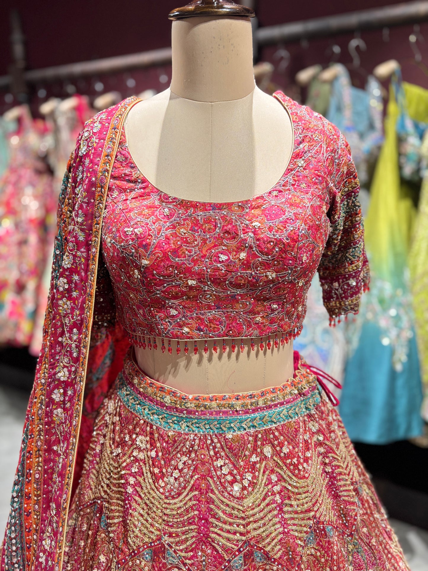 Crimson Red Heavy Zari Embroidered Bridal Lehenga with Dupatta