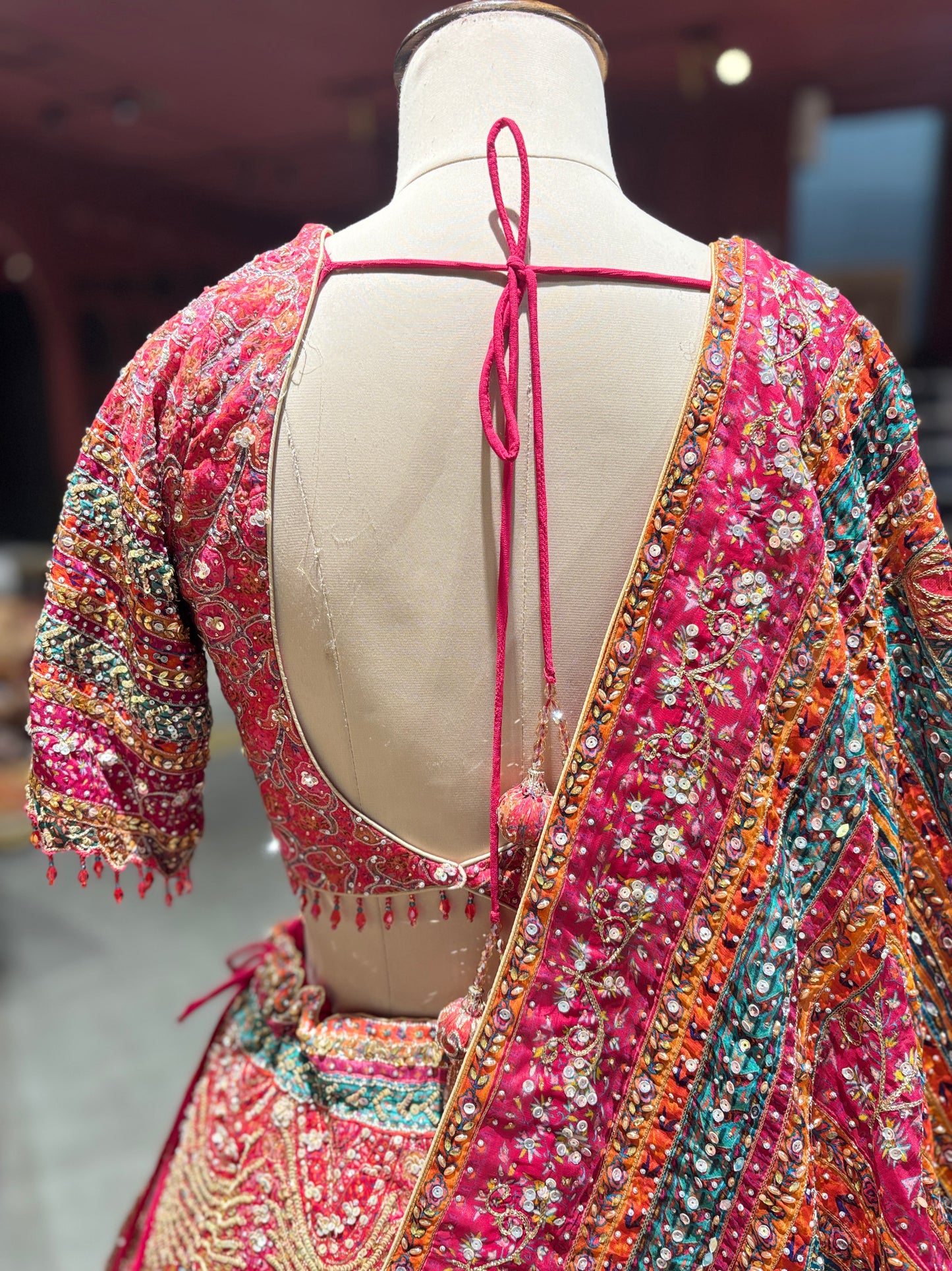 Crimson Red Heavy Zari Embroidered Bridal Lehenga with Dupatta