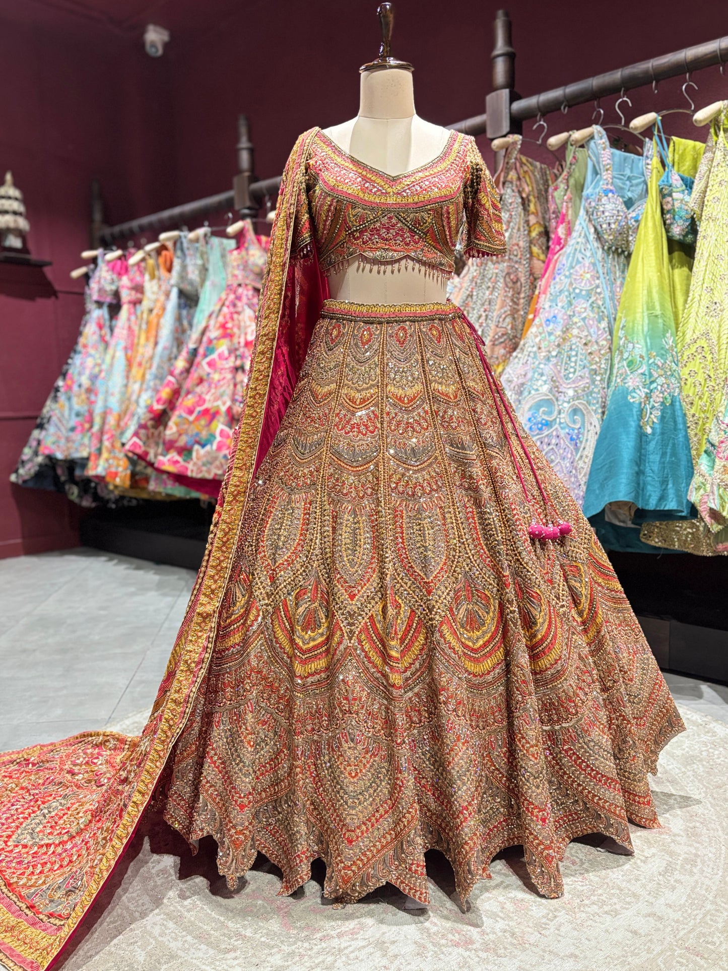 Antique Gold Zari Designer Lehenga with Dupatta