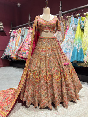 Antique Gold Zari Designer Lehenga with Dupatta
