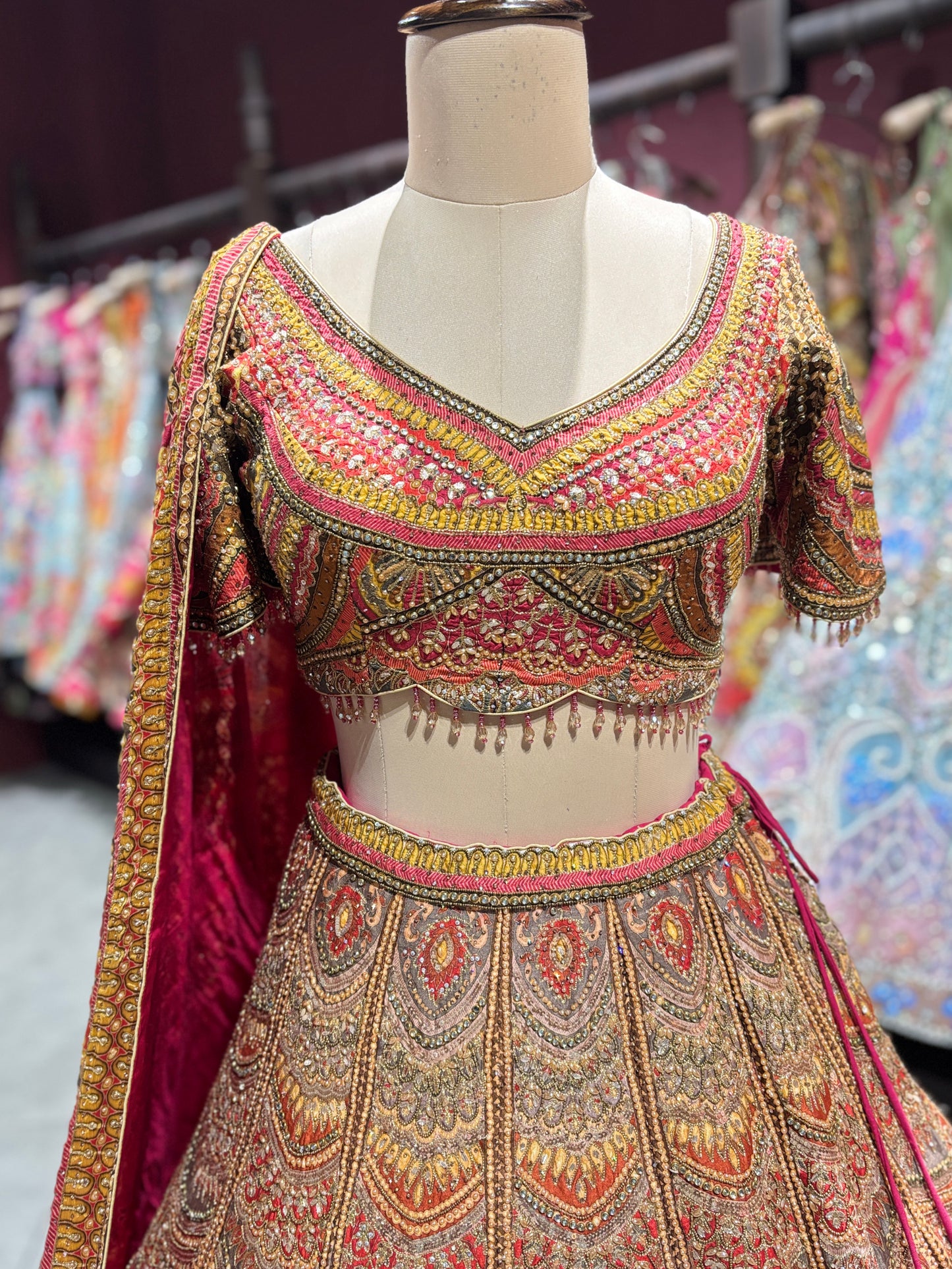 Antique Gold Zari Designer Lehenga with Dupatta