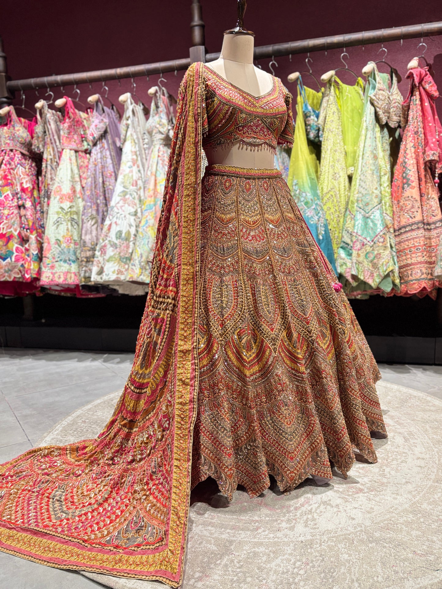 Antique Gold Zari Designer Lehenga with Dupatta