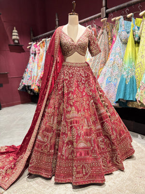 Maroon Zari Embroidered  Lehenga with Architectural Motifs