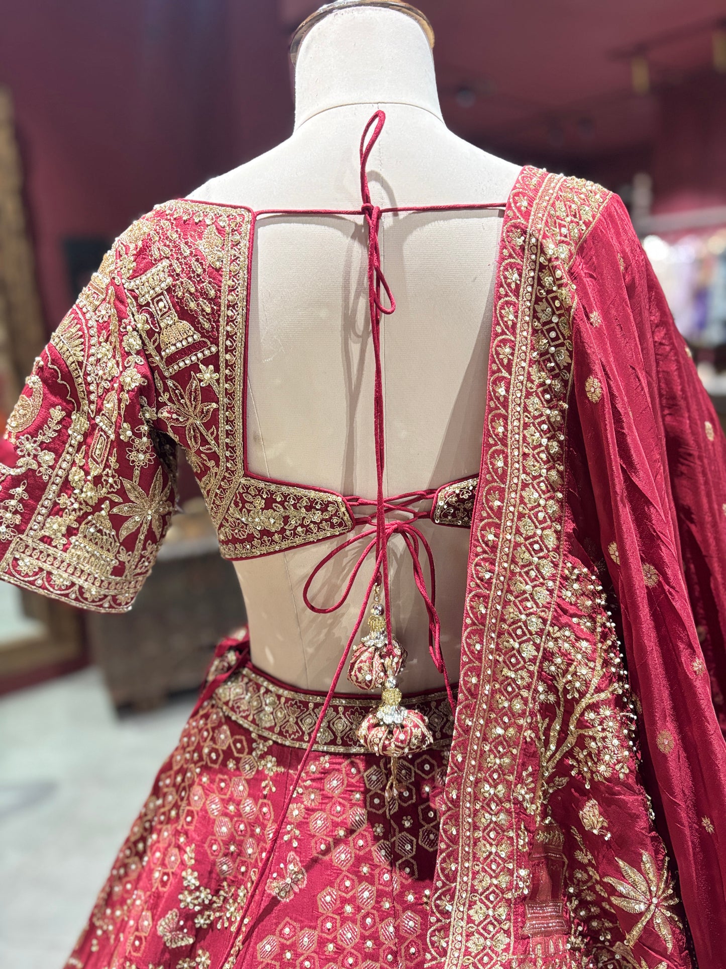 Maroon Zari Embroidered  Lehenga with Architectural Motifs