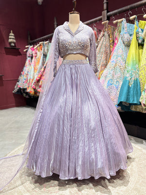 Lavender Designer Lehenga with Pleated Skirt & Dupatta