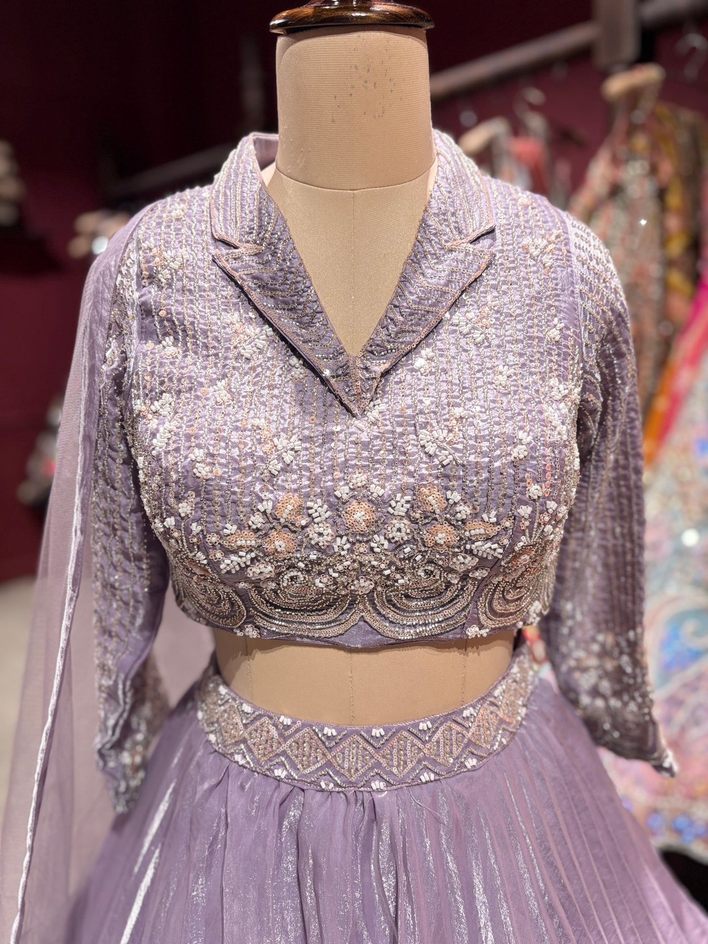 Lavender Designer Lehenga with Pleated Skirt & Dupatta