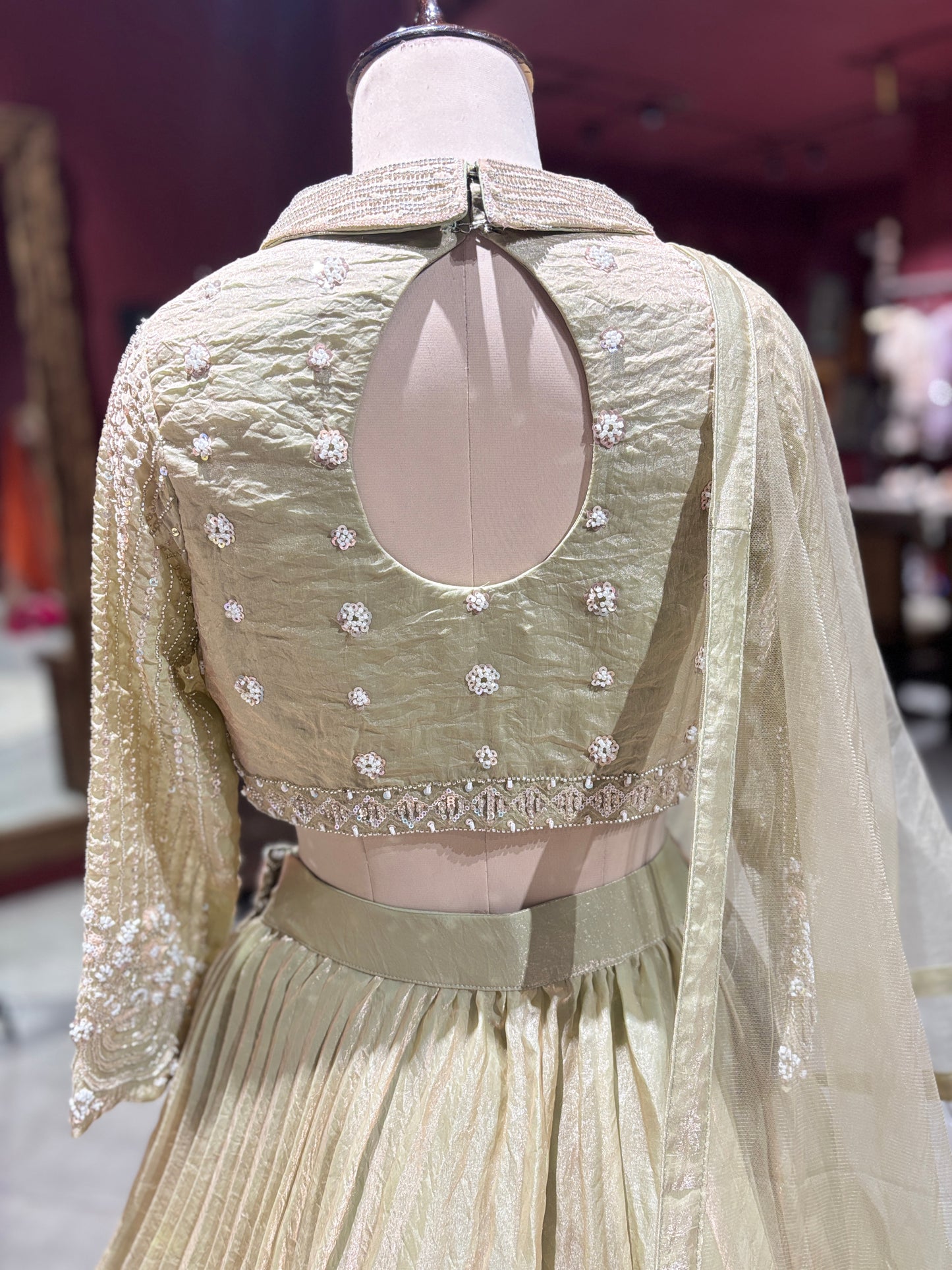 Golden Designer Lehenga with Pleated Skirt & Dupatta