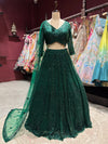 Emerald Green Sequin Embroidered Lehenga with Net Dupatta