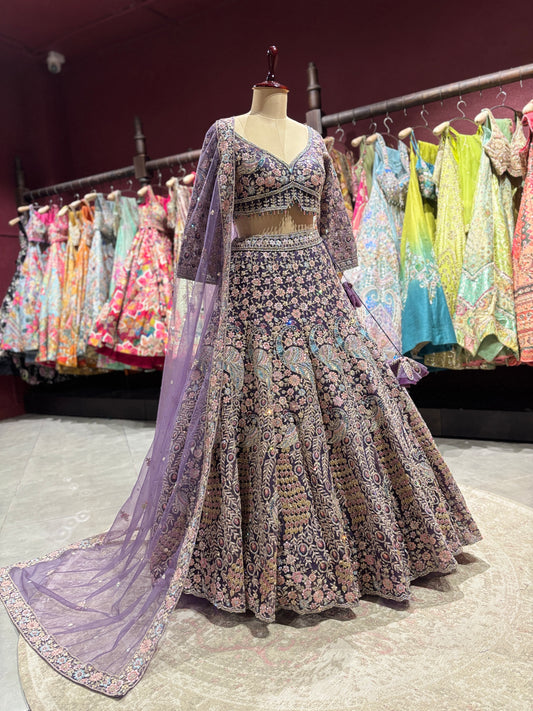 Lavender Heavy Embroidered Lehenga Choli with Dupatta