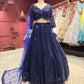 Blue Sequin Embroidered Net Lehenga with Full-Sleeve Designer Blouse