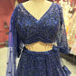 Blue Sequin Embroidered Net Lehenga with Full-Sleeve Designer Blouse