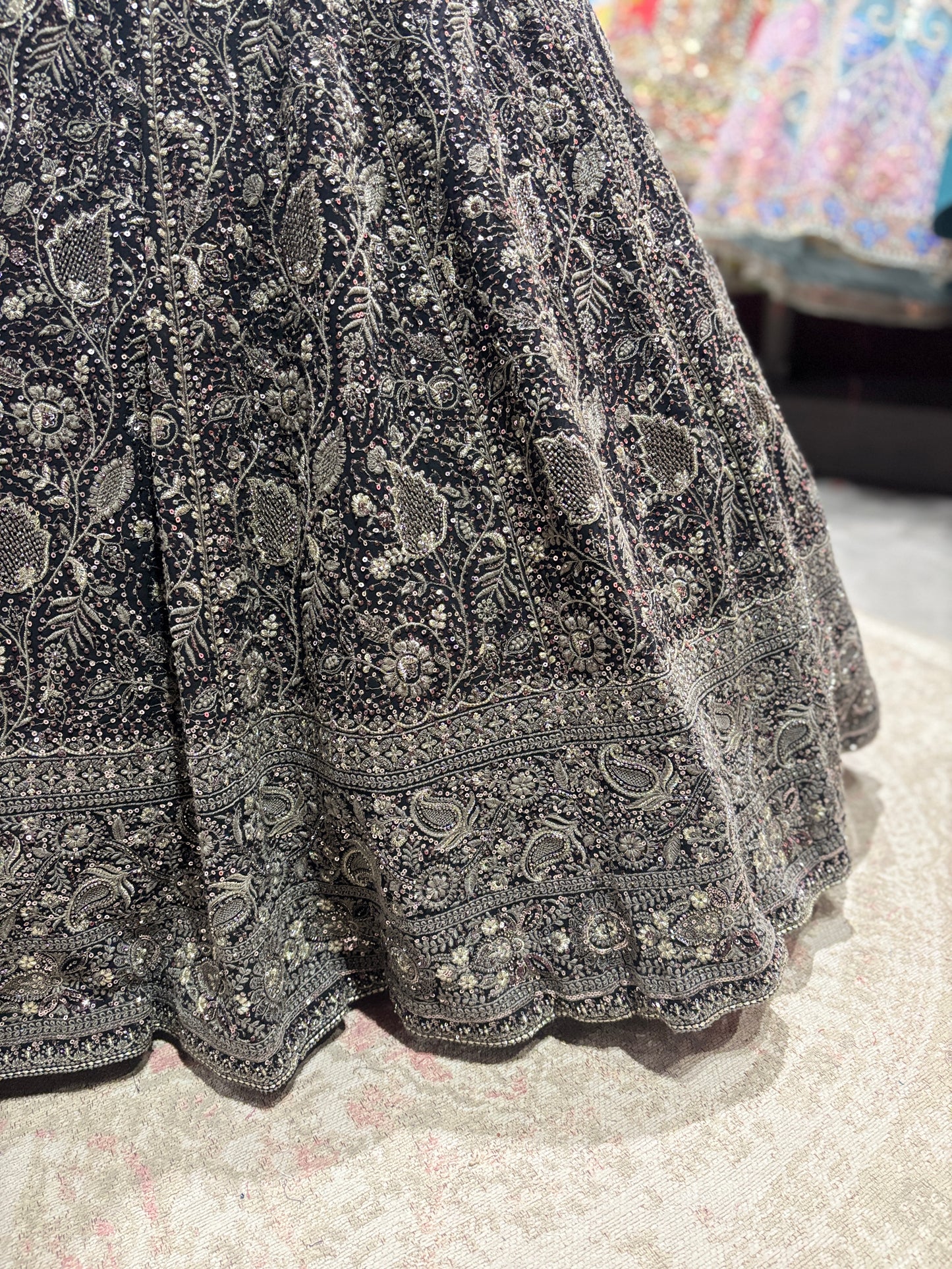 Black Antique Silver Heavy Embroidered Lehenga Choli with Dupatta