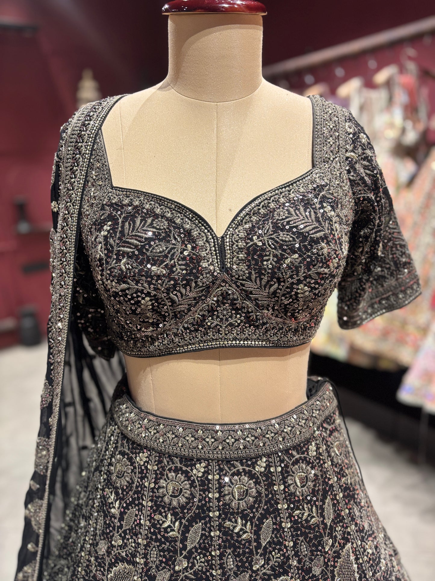 Black Antique Silver Heavy Embroidered Lehenga Choli with Dupatta