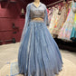 Sky Blue Designer Lehenga with Pleated Skirt & Dupatta