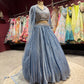 Sky Blue Designer Lehenga with Pleated Skirt & Dupatta