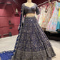 Navy Antique Silver Heavy Embroidered Lehenga Choli with Dupatta