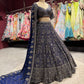 Navy Antique Silver Heavy Embroidered Lehenga Choli with Dupatta