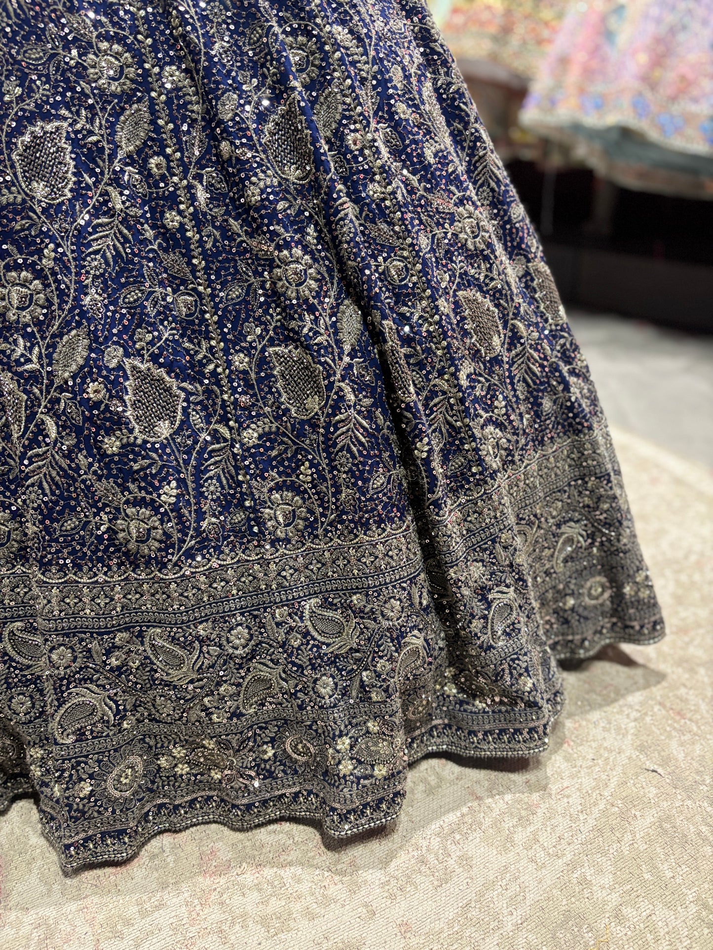 Navy Antique Silver Heavy Embroidered Lehenga Choli with Dupatta