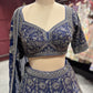 Navy Antique Silver Heavy Embroidered Lehenga Choli with Dupatta