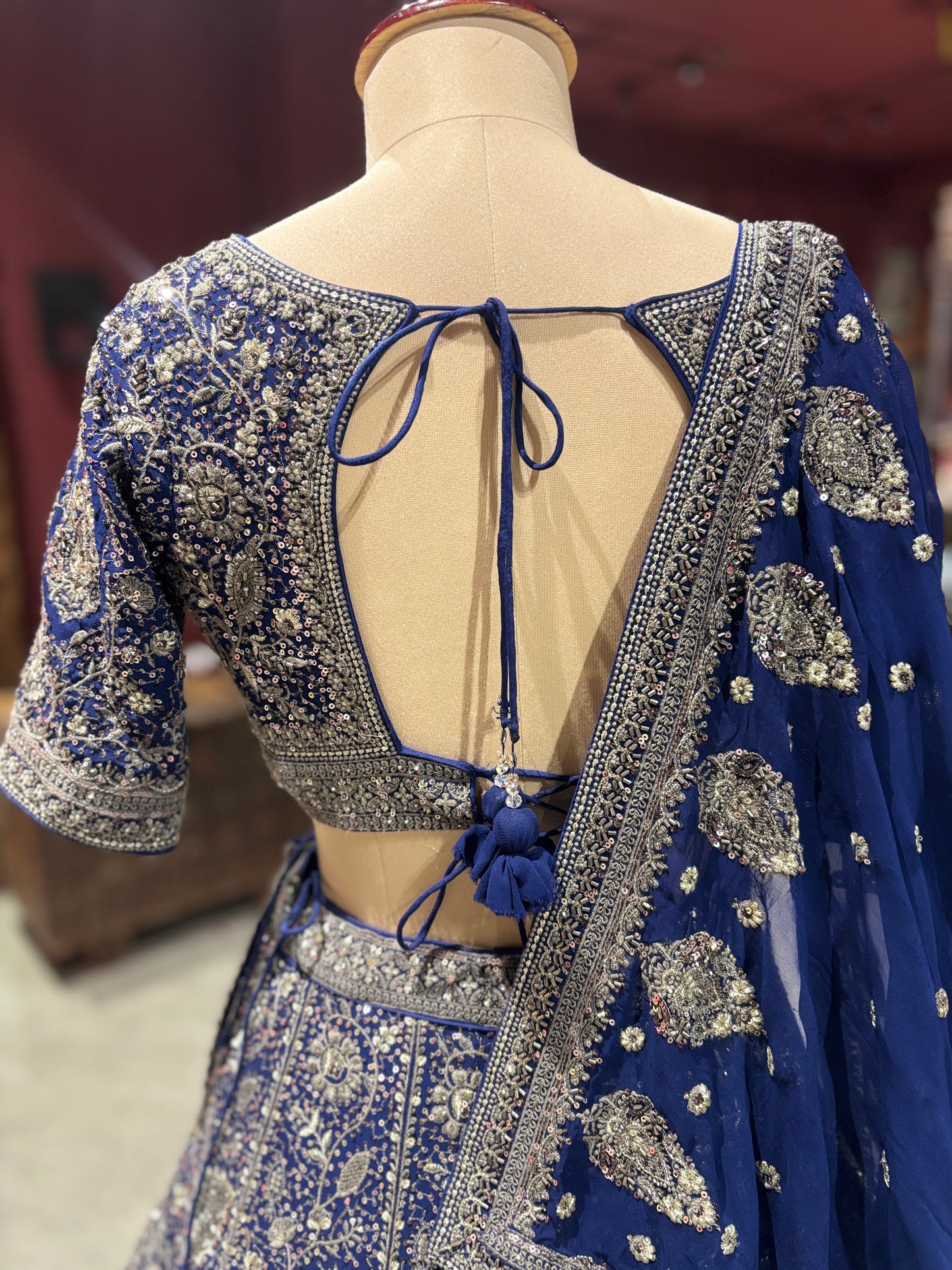 Navy Antique Silver Heavy Embroidered Lehenga Choli with Dupatta