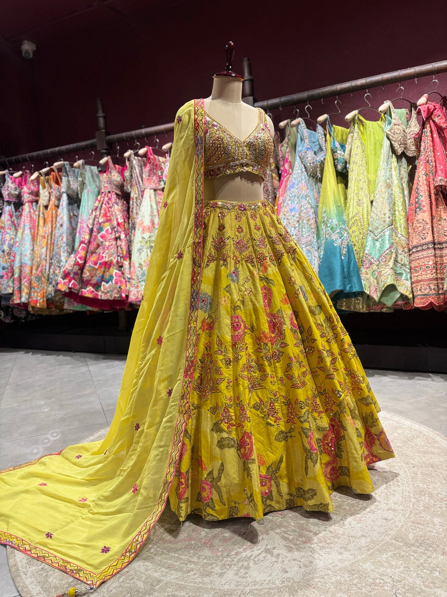 Mustard Yellow Floral Embroidered Festive Lehenga Choli with Dupatta