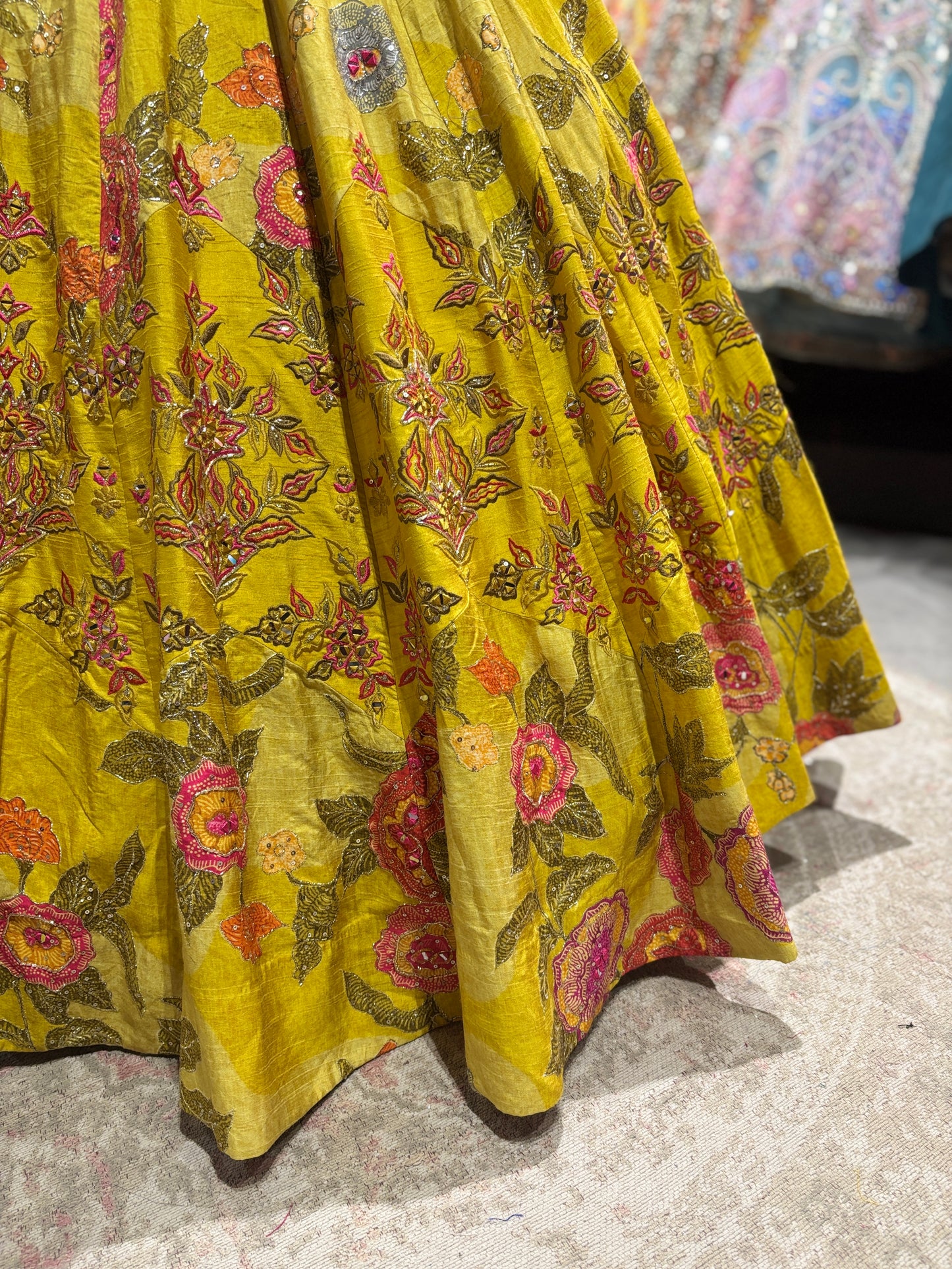 Mustard Yellow Floral Embroidered Festive Lehenga Choli with Dupatta