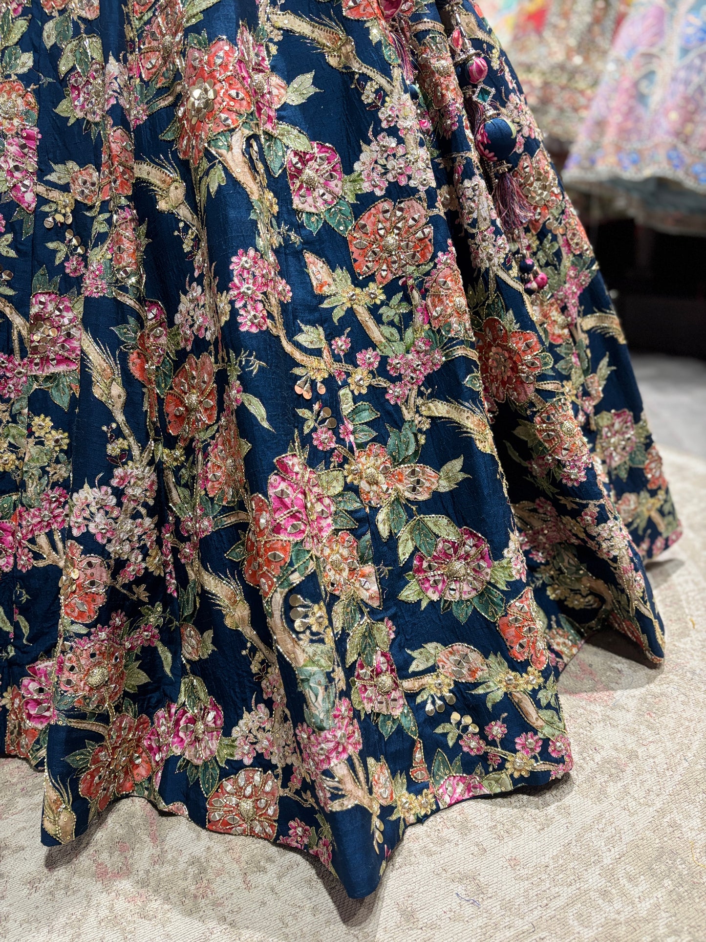 Navy Blue Floral Embroidered Designer Lehenga Choli with Dupatta