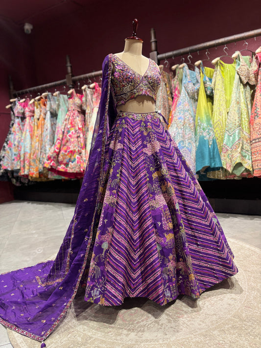 Royal Purple Multi-Color Embroidered Designer Lehenga Choli with Dupatta
