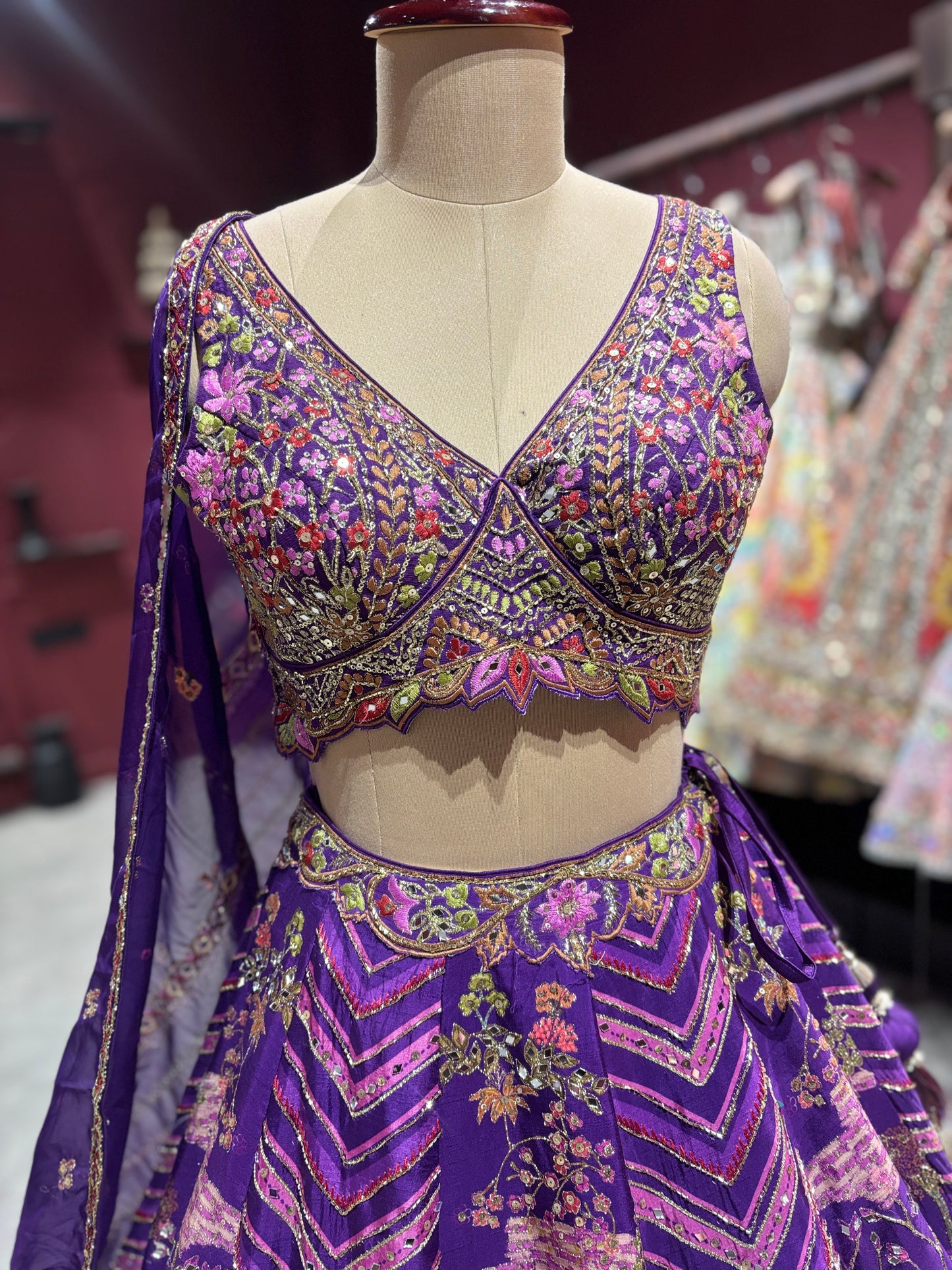 Royal Purple Multi-Color Embroidered Designer Lehenga Choli with Dupatta