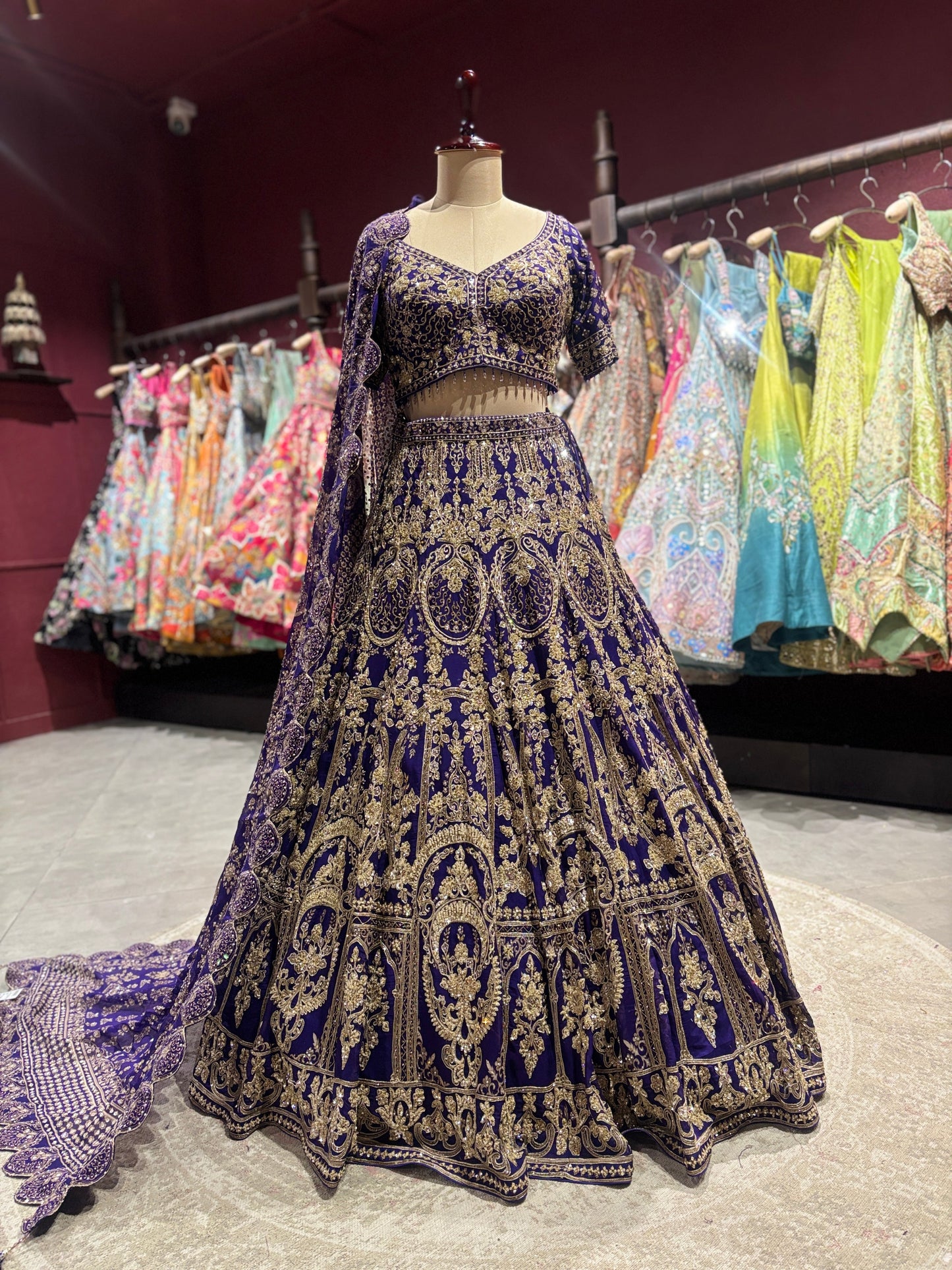 Royal Purple Heavy Zari Embroidered Lehenga Set