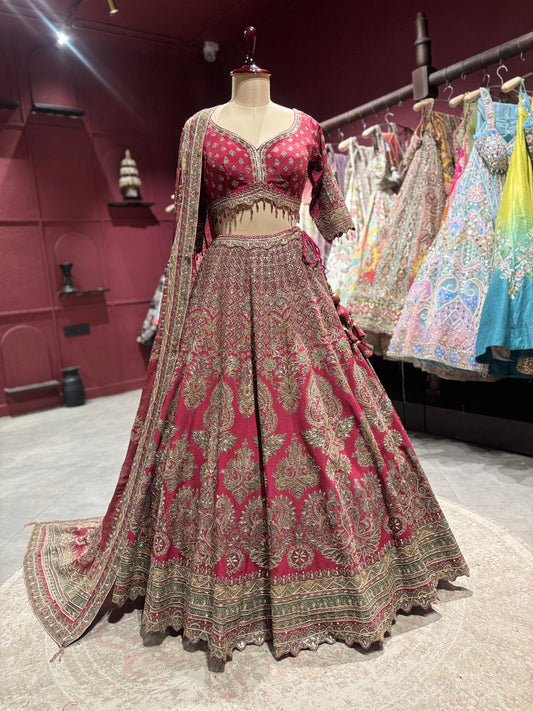Rani Pink Heavy Zari Embroidered Designer Lehenga Set